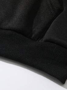 SHEIN Unity 女式休闲字母印花拉链连帽衫，秋冬季 - 黑色 - 查看 6