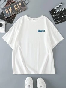 SCOOBY-DOO X SHEIN 男士休闲卡通字母印花短袖针织 T 恤，夏季 - 白色 - 查看 2