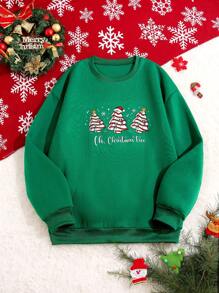Manfinity Homme Men's Christmas Tree Pattern Fleece Crew Neck Casual Long Sleeve Sweatshirt - Green - View 1