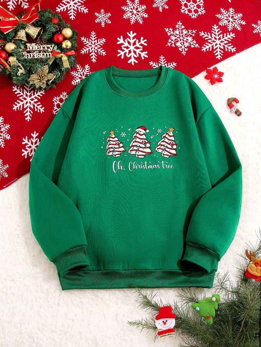 Manfinity Homme Men's Christmas Tree Pattern Fleece Crew Neck Casual Long Sleeve Sweatshirt - Green - View 1