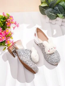 Fashionable Casual Glitter Bunny Head Breathable Low Heel Children Shoes For Girls