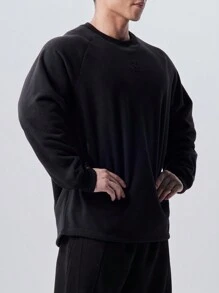 Manfinity Sport Corelite 1pc Boyfriend Style Men Plain Crew Neck Long Sleeve Minimalist Casual Sports Sweatshirt, Daily Wear Active Wear - Black - View 5