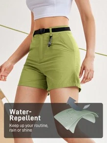 In My Nature Women's Letter Print Pocket Shorts For Daily Fitness & Outdoor, Casual Hiking Women Clothes - Green - View 10