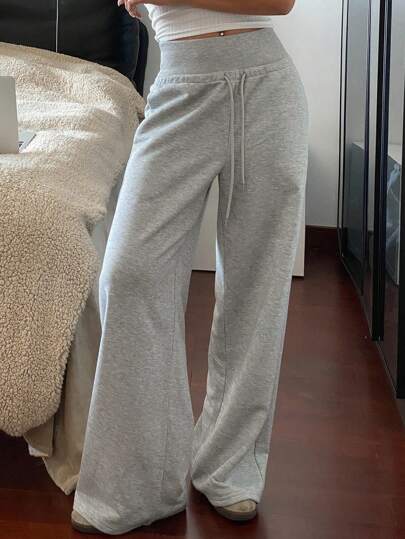 Livesso 1pc Women's Loose Solid Color Drawstring Waist Baggy Wide Leg Sweatpants Fall Women Joggers