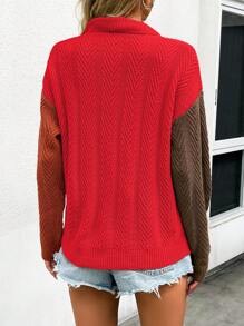 SHEIN LUNE Suéter de punto de mujer con cuello de botón y bloqueo de color para otoño/invierno