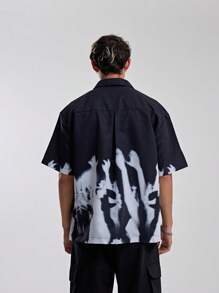Musero Oversized Short Sleeve Abstract Print Button Through Shirt Collard Top Spring Summer Essentials Street Style - Black - View 5