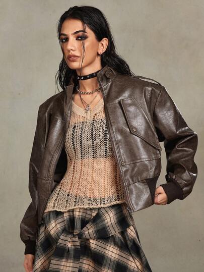 Chaqueta de bombardero de mujer con lavado vintage desgastado