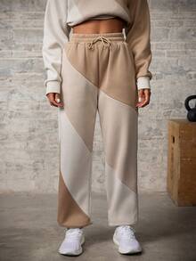 Powerista Quần thể thao lót nhiệt có dây rút cạp chun chắp vá tương phản dành cho nữ - màu nâu - Xem 7