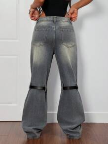 SHEIN ICON Women Y2k Ripped Flared Leg Jeans - Medium Wash - View 2