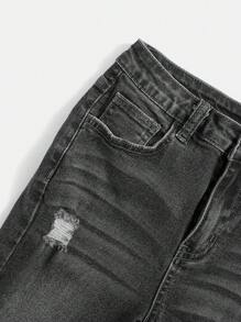SHEIN Tween Boys Casual Distressed Ripped Frayed Grey Denim Jeans - Grey - View 4