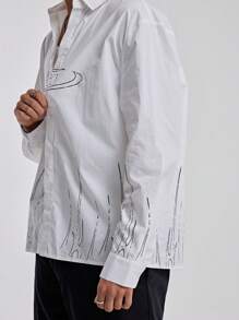 Musero Camisa con botones y logotipo en forma de llama para hombre