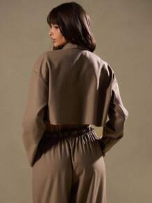 MUSERA 做旧下摆拉链细节纽扣衬衫，适合度假和春夏穿着 - 駝色 - 查看 3