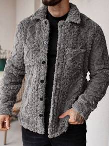 Manfinity Homme Men's Casual Solid Color Fuzzy Jacket For Autumn/Winter ,Men Flannel,Winter Men Jacket, Men S Teddy Coat, Fur Zip Up Men, Men S Jacket - Dark Grey - View 1