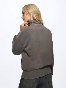 MISSGUIDED 四分之一拉链套头衫，带袋鼠口袋，柔软法国毛圈布，运动休闲家居服，秋冬必备 - 灰色 - 查看 2