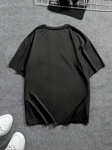 Manfinity Sport Corelite 男友风男士字母与棕榈树图案印花圆领休闲运动 T 恤 - 黑色 - 查看 2