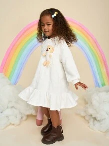 SHEIN 年轻女孩纯色针织立领 3D 卡通图案宽松休闲运动衫 - 白色 - 查看 8