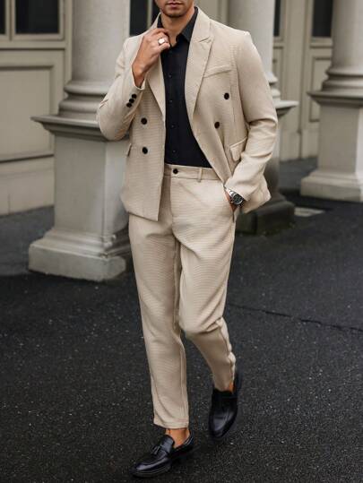 Manfinity Bizformal 男士前扣尖头翻领长袖休闲西装配长裤套装