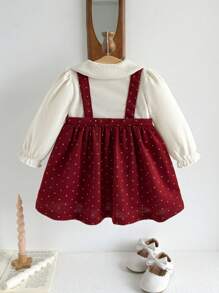 SHEIN Baby Girls Embroidered Bear 2 In 1 Princess Dress, Autumn/Winter