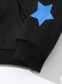 SHEIN Unity 女式休闲字母印花拉链连帽衫，秋冬季 - 黑色 - 查看 4