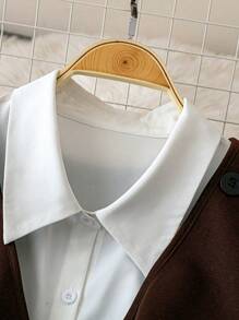 DreamSkyne 2pcs/Set Plus Size Women Solid Color Long Sleeve Shirt Dress And V-Neck Dress, Casual/Workwear - Multicolor - View 6