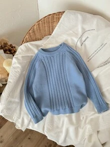 Blossori Jersey de manga raglán liso para niños, estilo minimalista casual para otoño/invierno
