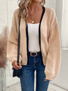 EMERY ROSE Women Contrast Stripe Long Sleeve Casual Cardigan
