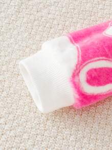 女婴可爱毛茸茸连帽兔子印花纽扣连体衣，秋冬 - 粉色 - 查看 5