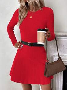 SHEIN Clasi Vestido de suéter de punto de manga larga ajustado de cuello redondo de unicolor, para otoño/invierno y ropa de Año Nuevo