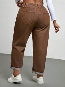 SHEIN EZwear Jeans casuales de pierna recta, ajuste holgado, con bolsillos, para mujer talla grande