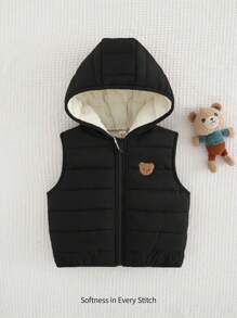 Cozy Pixies Cartoon Bear Pattern Hooded Sleeveless Fleece Cardigan For Baby Boys,In Fall/Winter