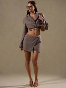 MUSERA 粗花呢格纹裹身短裙，优雅夏日性感派对装扮 - 咖啡棕 - 查看 1