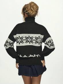 MISSGUIDED Jersey de cuello alto con patrón navideño de estilo nórdico en punto grueso, cálido y acogedor para el otoño y las fiestas