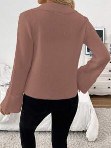 SHEIN Unity Cardigan relajado con nudo delantero ajustable y cuello, color beige - Rosa vieja - Ver 2