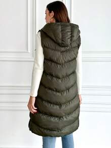 EURMUSE Chaleco casual con capucha y cremallera de unicolor para mujer, para invierno - Verde Oscuro - Ver 2