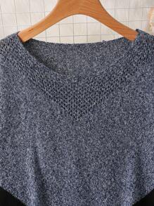 SHEIN LUNE Plus Size Women Color Block Patchwork Hollow Round Neck Slim Fitted Bodycon Knitted Sweater Dress, Elegant For Commute, Lightweight Autumn, For Winter - Multicolor - View 4