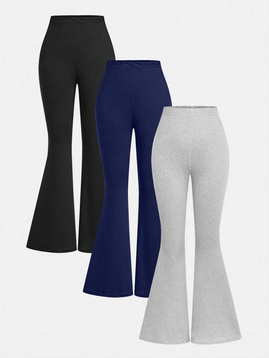 SHEIN Girlism Spodnie dzwony dla dziewcząt w jednolitym kolorze, swobodne i uniwersalne, 3 szt. - Granatowy - Zobacz 1