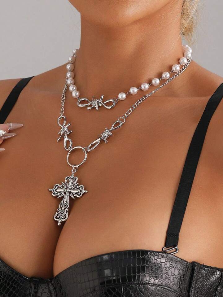 Sixexey Halloween Choker Necklace - Silver Chain With Cross Pendant, Punk Gothic Jewelry For Women