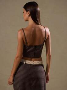 MUSERA 格子图案钢圈露脐吊带背心，夏季度假伊比沙岛海滩装，柔和迷幻的度假音乐节狂欢春季 - 咖啡棕 - 查看 3