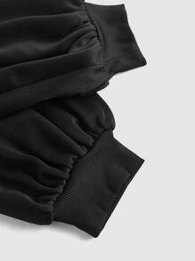 SHEIN MOD Bluza z kołnierzykiem, długim rękawem, zamkiem błyskawicznym, falbanką i krótkim rękawem - Czarne - Zobacz 4