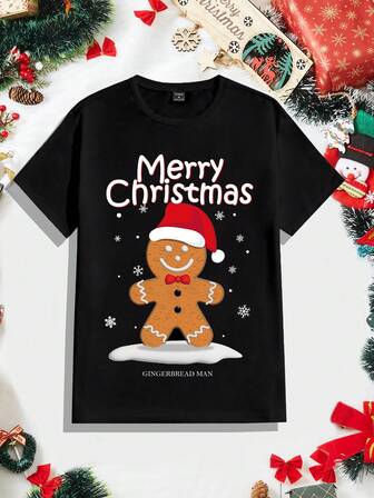 Manfinity RelaxMax Men Round Neck Short Sleeve Christmas Print Casual T-Shirt For Daily Wear, Funny
