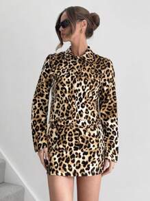 SHEIN X Belinda SHEIN Essnce Chaqueta con estampado de leopardo elegante para mujer, otoño