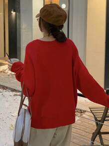 DAZY Damen Rundhals Langarm Buchstaben Muster Minimalistischer Lässiger Loser Pullover Herbst, Winter, Weihnachten, Neujahr