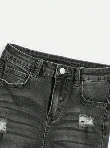SHEIN Tween Boys Casual Distressed Ripped Frayed Grey Denim Jeans - Grey - View 3