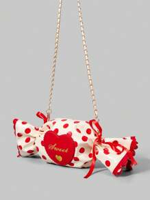 ROMWE Kawaii 女士圆点印花斜挎包，适合日常通勤和旅行 - 紅色 - 查看 3
