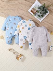 SHEIN 3pcs/Set Baby & Toddler Boys Casual Space Print Long Sleeve Long Romper Jumpsuit Pajama Set