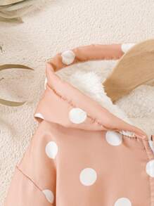 Elladie kids 年轻女孩加厚连帽开衫外套，带波尔卡圆点印花，温暖冬季外套 - 杏色 - 查看 4