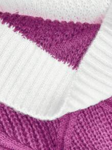 Calvaya Plus Size Turtleneck Colorblock Sweater, Fashion Casual Pullover For Everyday Wear, For Winter Knit Pullover Fall - Purple - View 5