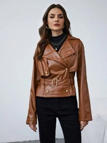 SHEIN Privé Women's Retro Solid Color Collar Jacket, Fashionable For Autumn - Brown - View 7