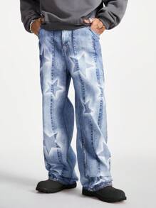 Manfinity NXTstreet Pantaloni larghi da uomo con stampa digitale a pentagono, pantaloni alla moda e ampi con grafica, adatti come regalo per marito o fidanzato - celeste - Visualizzare 1