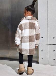 SHEIN SLAYR KIDS 3pcs/Set Young Girl Casual Plaid Reversible Fleece Warm Mid-Length Jacket, Long Sleeve Knit Top And Leggings Young Girl Winter Outfits Girls